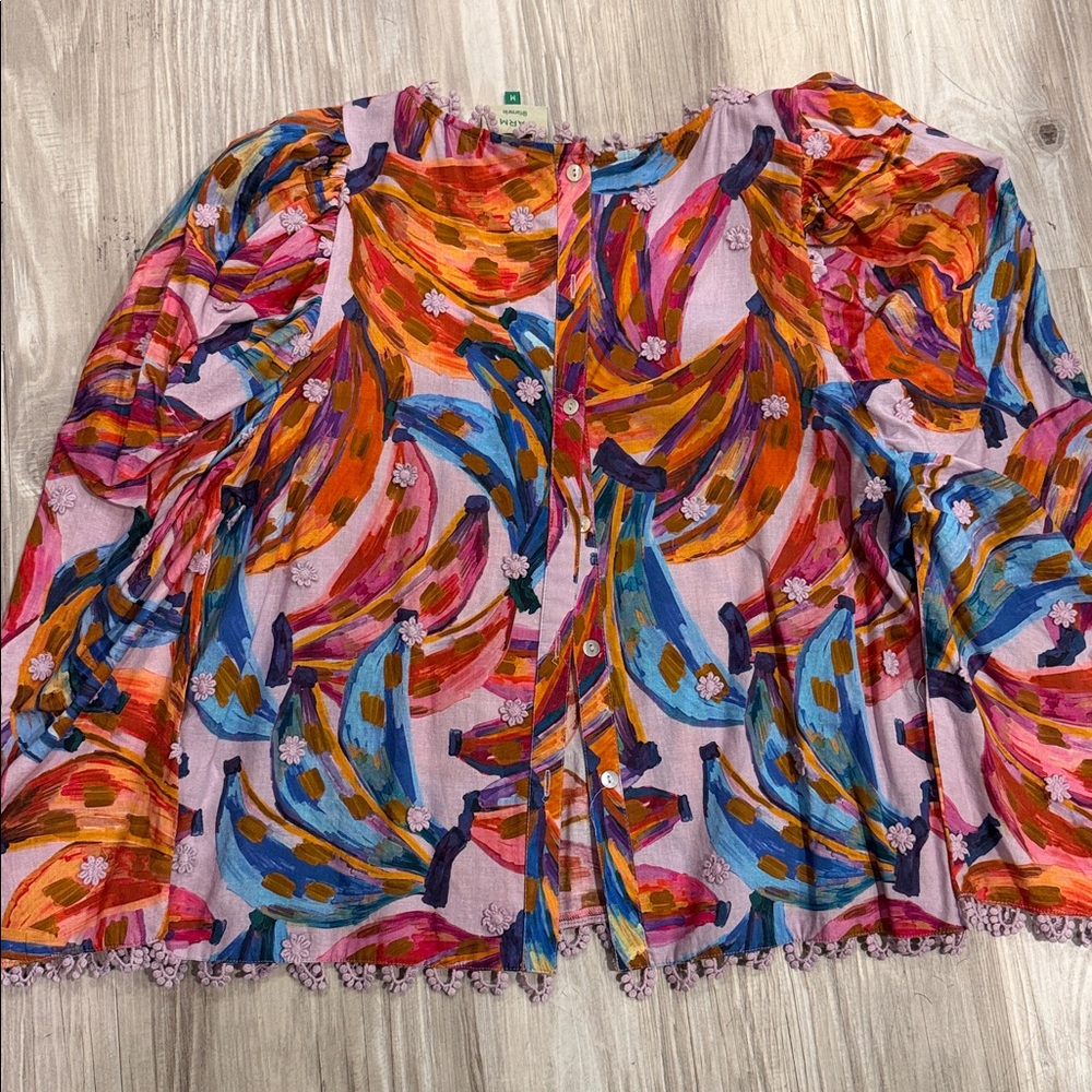 Farm Rio Colorful Abstract Print Long Sleeve Top - Pink Multi - Picture 4 of 4